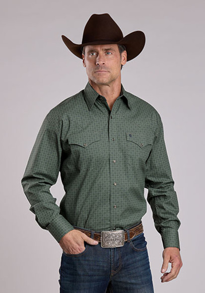 STETSON SAGE LATTICE SNAP PRINT - MENS SHIRT  - 11-001-0425-6049GR