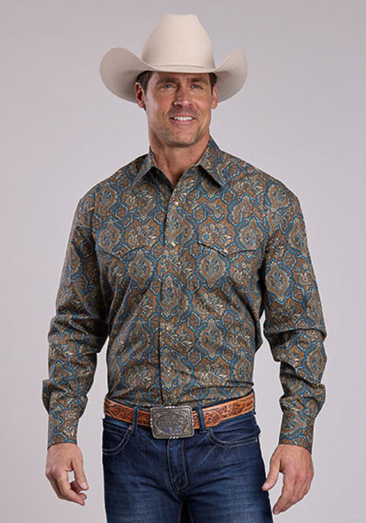 STETSON VINTAGE MEDALLION PAISLEY BRWN - MENS SHIRT  - 11-001-0425-1065BR