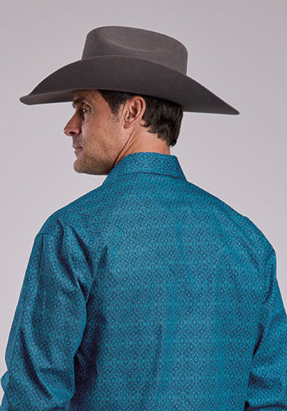 STETSON TEAL MEDALLION BLUE PRINT - MENS SHIRT  - 11-001-0425-1064BU