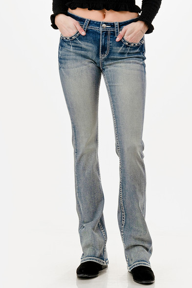 GRACE IN LA 460 AZTEC EMBROIDERED BOOT - LADIES JEANS  - EBS873