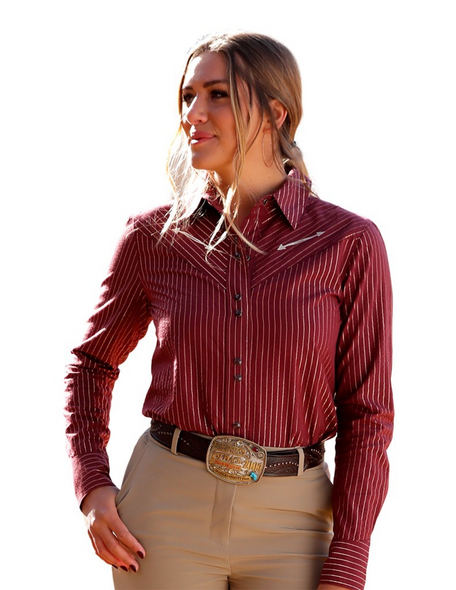 CRUEL GIRL BURGUNDY STRIPE WESTERN - LADIES SHIRT  - CTW7466012