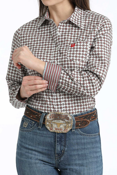 CINCH WHITE GEOMETRIC PRINT - LADIES SHIRT  - MSW9164259