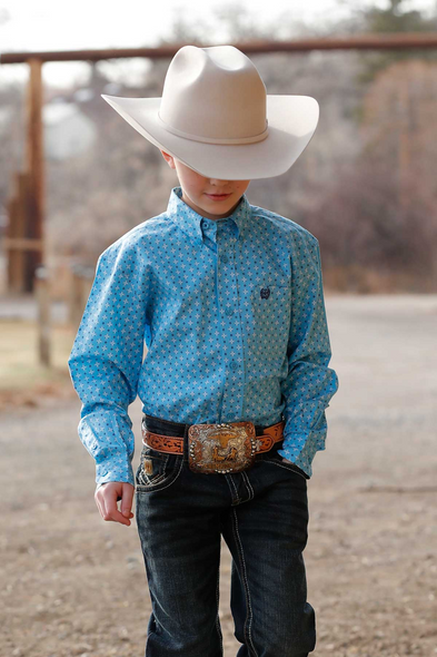 CINCH BLUE GEOMETRIC PRINT - KIDS BOYS SHIRT - MTW7060399