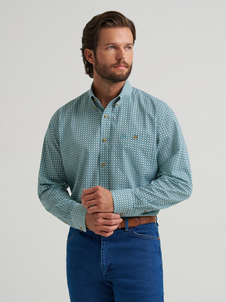 WRANGLER TURQUOISE CLASSIC FIT PRINT - MENS SHIRT  - 112374599