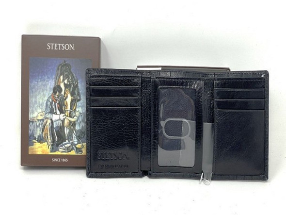 STETSON CAIMAN LEATHER BLACK TRIFOLD - ACCESSORIES WALLET  - 9807001-014