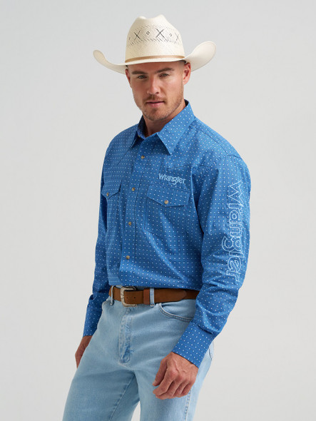 WRANGLER BLUE LOGO SNAP PRINT - MENS SHIRT  - 112374858