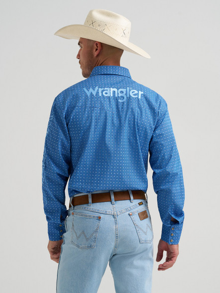 WRANGLER BLUE LOGO SNAP PRINT - MENS SHIRT  - 112374858