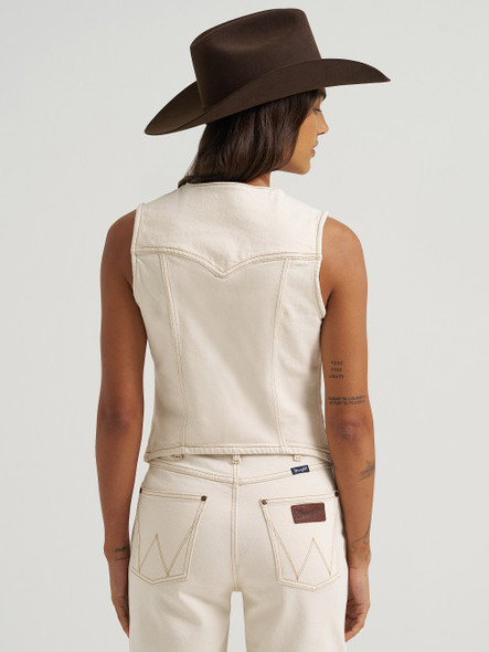 WRANGLER VINTAGE WHITE DENIM VEST - LADIES VESTS  - 112375255