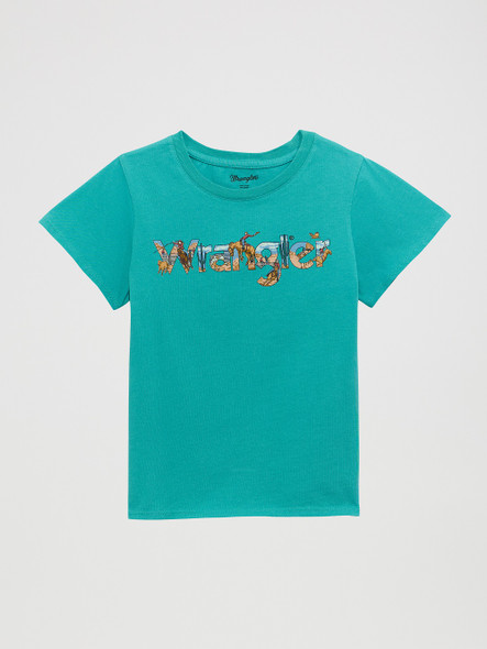 WRANGLER GRAPHIC LOGO TEAL PRINT - KIDS GIRLS SHIRT - 112374707