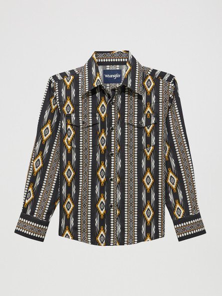 WRANGLER CHECOTAH BLACK/BROWN PRINT - KIDS BOYS SHIRT - 112374911