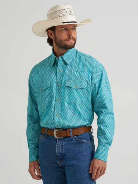 WRANGLER GEORGE STRAIT TROUBADOUR TEAL - MENS SHIRT  - 112374597