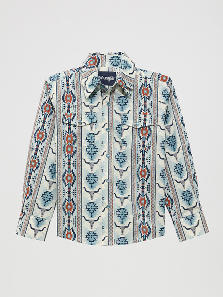 WRANGLER CHECOTAH GREY MULTI PRINT - KIDS BOYS SHIRT - 112374918