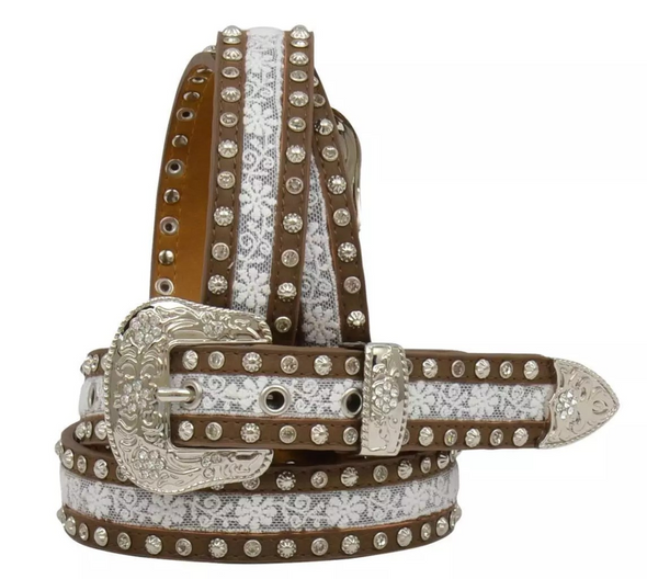 ANGEL RANCH WHITE LACE INLAY STONES - ACCESSORIES BELT KIDS - DA5212