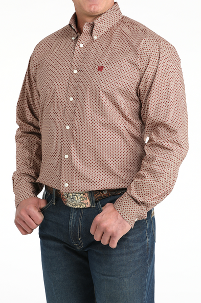CINCH LIGHT BROWN WEAVE PRINT - MENS SHIRT  - MTW1106022