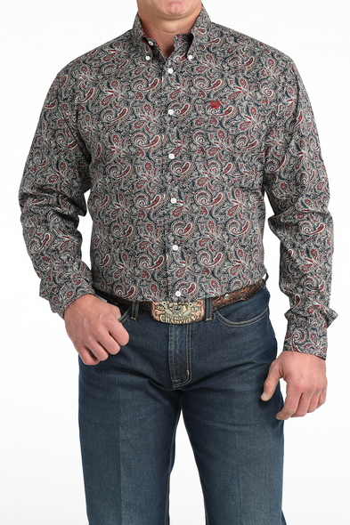 CINCH NAVY PAISLEY PRINT - MENS SHIRT  - MTW1106023