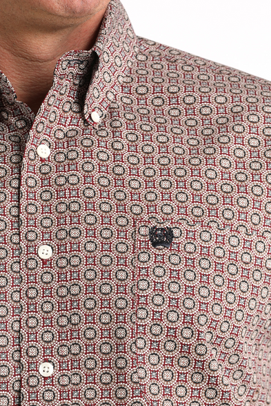 CINCH LIGHT BURGUNDY GEOMETRIC PRINT - MENS SHIRT  - MTW1106025