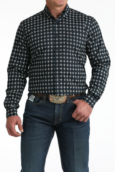 CINCH NAVY PRINTED 50'S BROADCLOTH - MENS SHIRT  - MTW1347147
