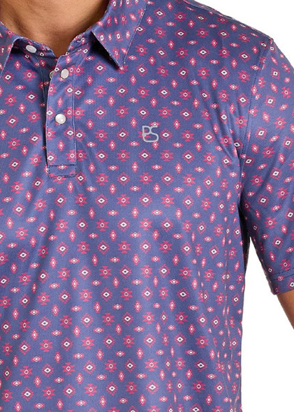 PANHANDLE SLIM PERFORMANCE NAVY SNAP PRINT - MENS POLO  - TM51T07538