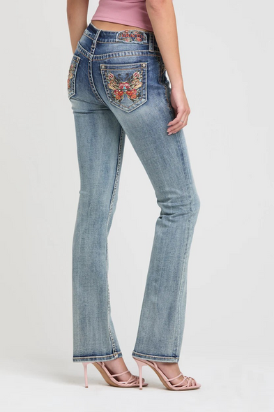 GRACE IN LA BUTTERFLY EMBROIDERY MID RISE - LADIES JEANS  - EB61996