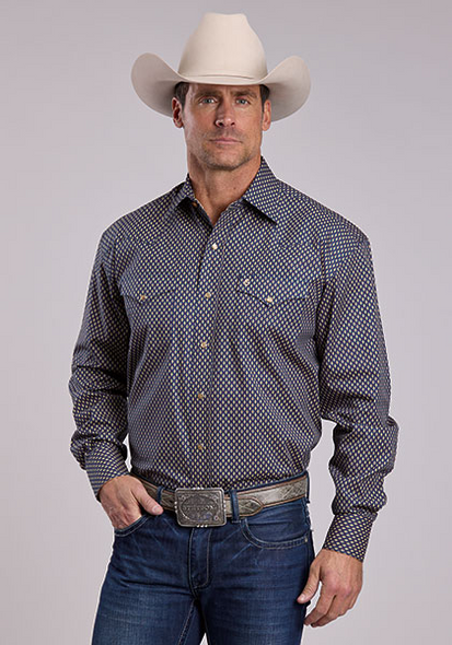 STETSON HEIRLOOM GEO SNAP PRINT BLUE - MENS SHIRT  - 11-001-0425-1072 BU