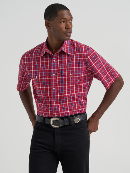 WRANGLER WRINKLE RESIST RED PLAID - MENS SHIRT  - 112374878