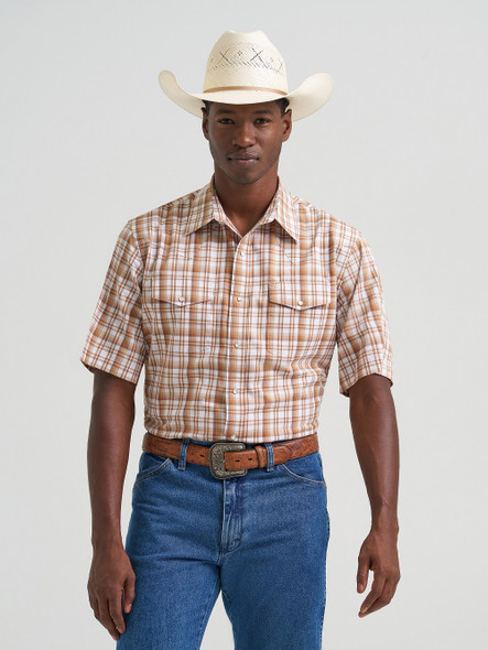 WRANGLER WRINKLE RESIST BROWN PLAID - MENS SHIRT  - 112374892