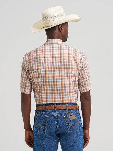 WRANGLER WRINKLE RESIST BROWN PLAID - MENS SHIRT  - 112374892