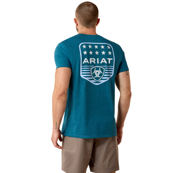 ARIAT STRIPE PATRIOTIC BADGE BLUE - MENS TEE  - 10073965