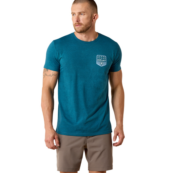 ARIAT STRIPE PATRIOTIC BADGE BLUE - MENS TEE  - 10073965
