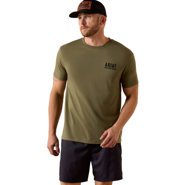 ARIAT OUTLINE SHOP MILITARY HEATHER - MENS TEE  - 10073962