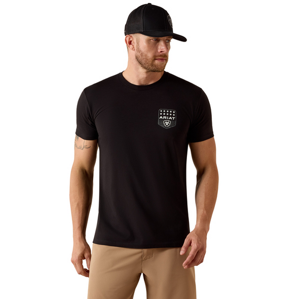 ARIAT STRIPE PATRIOTIC BADGE BLACK - MENS TEE  - 10073966
