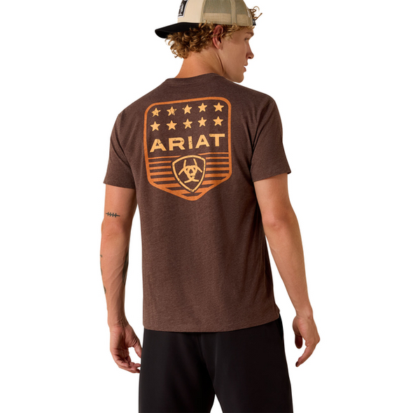 ARIAT STRIPE PATRIOTIC BADGE BROWN - MENS TEE  - 10073963