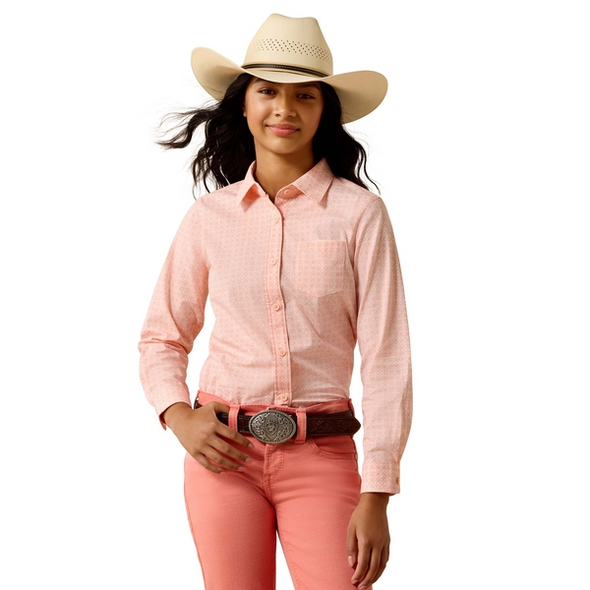 ARIAT KIRBY TROPICAL PEACH GEO - KIDS GIRLS SHIRT - 10071276