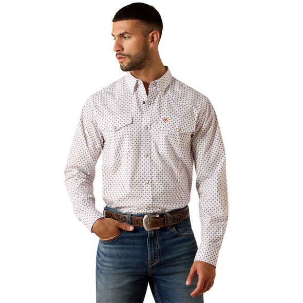 ARIAT TONY FITTED WHITE GEO PRINT - MENS SHIRT  - 10071720