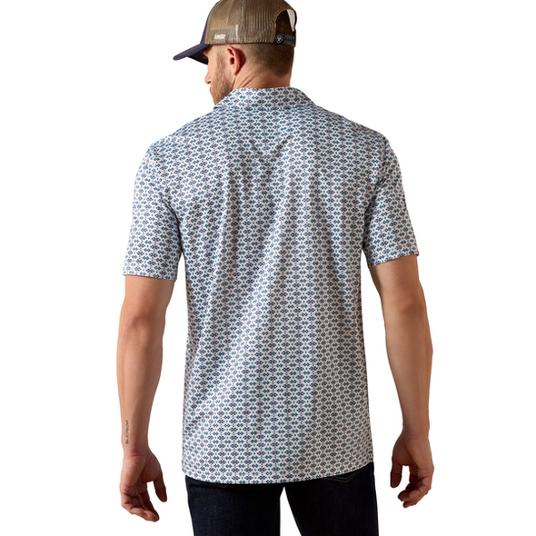 ARIAT WHITE SOUTHWEST PRINT - MENS POLO  - 10071493