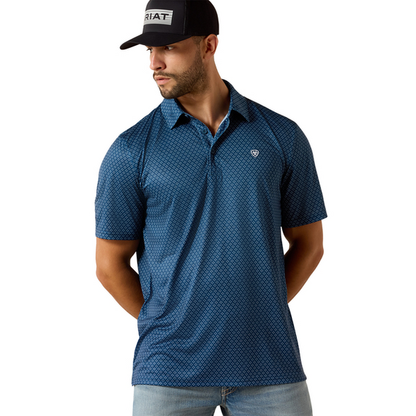 ARIAT DARK DENIM MEDALLION PRINT - MENS POLO  - 10071495