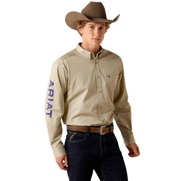 ARIAT TEAM LOGO TWILL KHAKI NAVY - MENS SHIRT  - 10071688