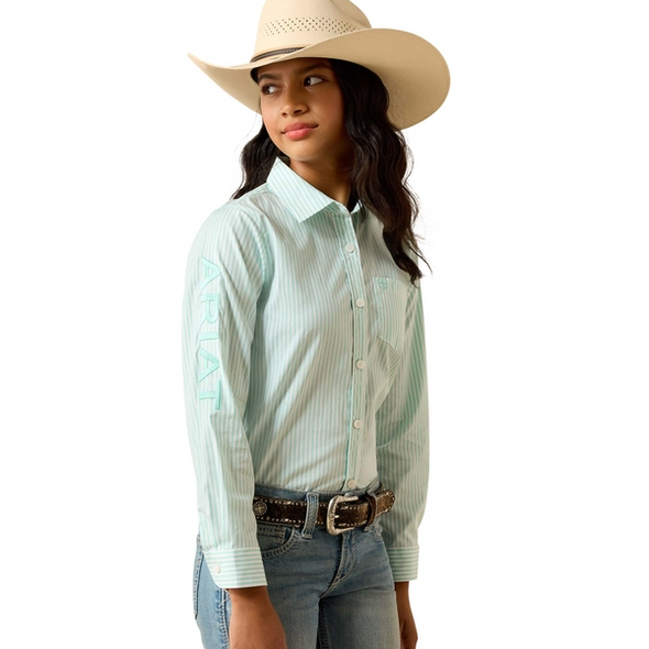 ARIAT TEAM KIRBY HOLIDAY STRIPE BLUE - KIDS GIRLS SHIRT - 10071512