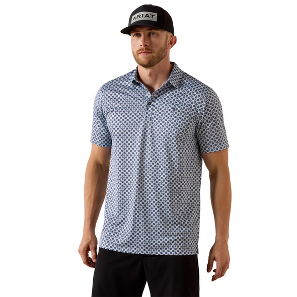 ARIAT WHITE MEDALLION PRINT FITTED - MENS POLO  - 10071093