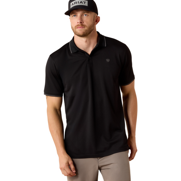 ARIAT BLACK LOGO FITTED - MENS POLO  - 10071649