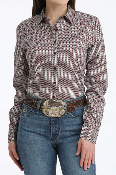 CINCH MAROON WEAVE GEO PRINT - LADIES SHIRT  - MSW9165082