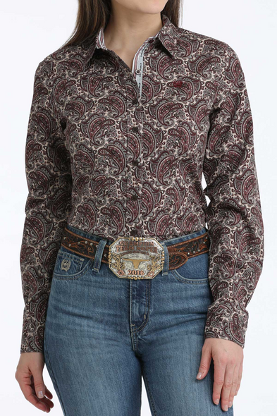 CINCH MULTI BURGUNDY PAISLEY PRINT - LADIES SHIRT  - MSW9165083