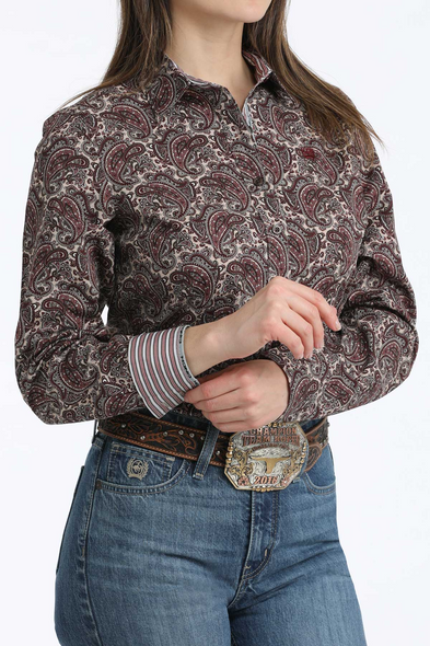 CINCH MULTI BURGUNDY PAISLEY PRINT - LADIES SHIRT  - MSW9165083