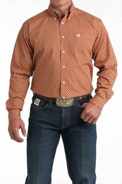 CINCH RUST GEOMETRIC PRINT - MENS SHIRT  - MTW1106029