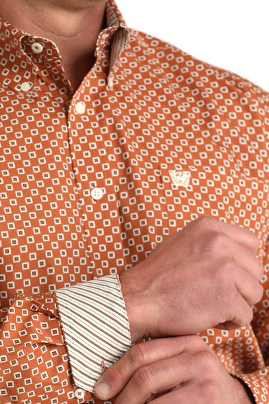 CINCH RUST GEOMETRIC PRINT - MENS SHIRT  - MTW1106029