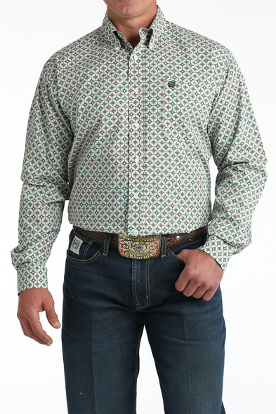 CINCH GREEN CREAM DIAMOND PRINT - MENS SHIRT  - MTW1106033