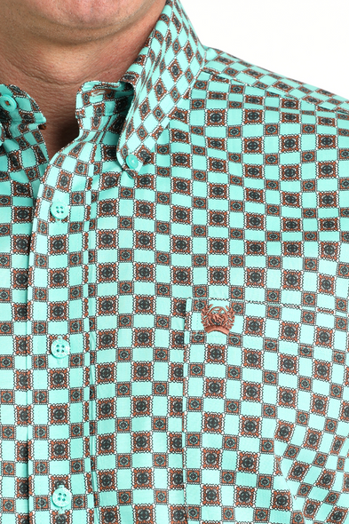 CINCH TURQUOISE SQUARE PRINT - MENS SHIRT  - MTW1106036