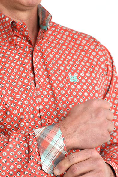 CINCH ORANGE GEOMETRIC PRINT - MENS SHIRT  - MTW1106038