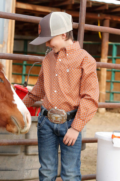 CINCH BOYS ORANGE GEOMETRIC PRINT - KIDS BOYS SHIRT - MTW7060404