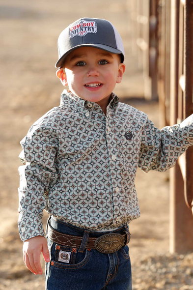 CINCH BABY CREAM GEOMETRIC PRINT - KIDS BOYS SHIRT - MTW7062405